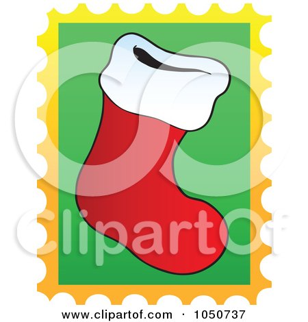 Royalty-Free (RF) Clip Art Illustration of a Christmas Postage Stamp Of A Christmas Stocking by visekart