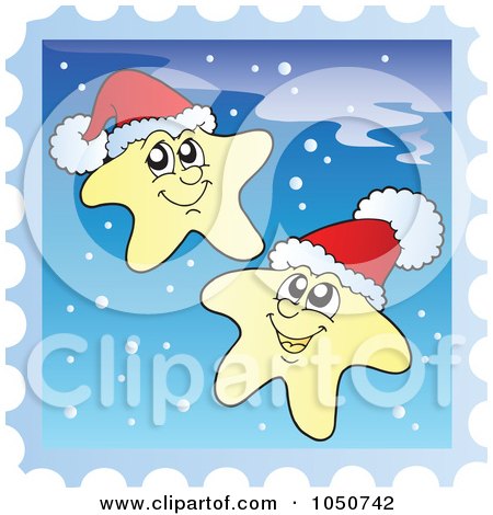Royalty-Free (RF) Clip Art Illustration of a Christmas Postage Stamp Of Stars by visekart