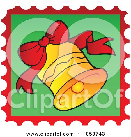Royalty-Free (RF) Clip Art Illustration of a Christmas Postage Stamp Of A Jingle Bell by visekart