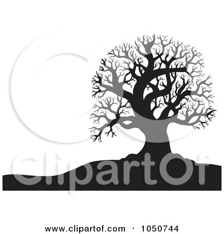 Royalty-Free (RF) Clip Art Illustration of a Background Of A Silhouetted Bare Tree Over White by visekart