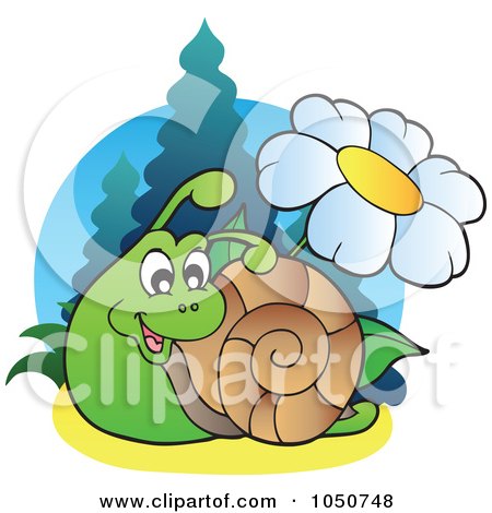 Royalty-Free (RF) Clip Art Illustration of a Snail And Daisy Logo by visekart