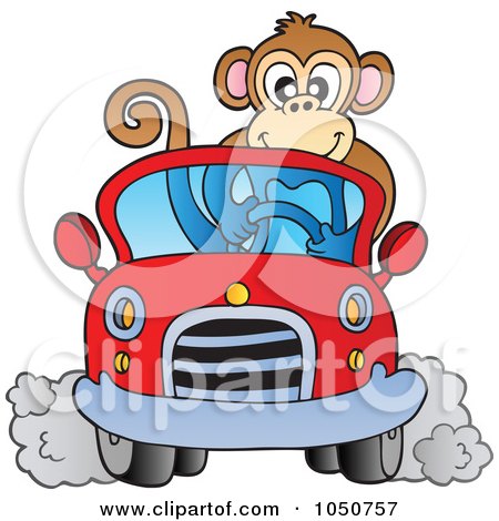 Royalty-Free (RF) Clip Art Illustration of a Monkey Driving A Car by visekart