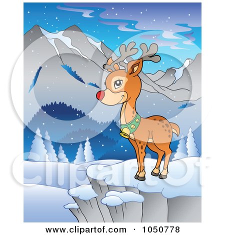 Royalty-Free (RF) Clip Art Illustration of Rudolph Standing In A Winter Landscape by visekart
