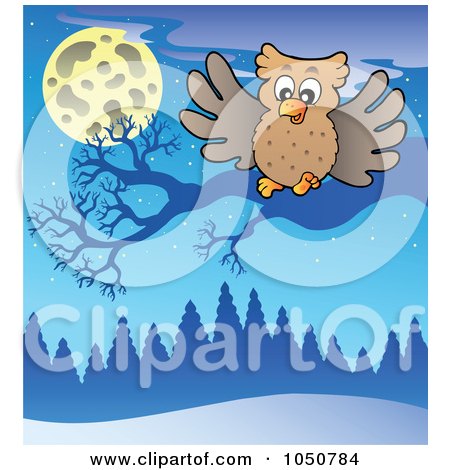 Royalty-Free (RF) Clip Art Illustration of an Owl Perched On A Bare Winter Branch by visekart