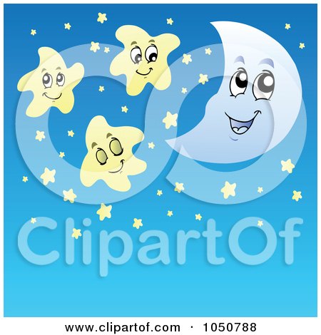 Royalty-Free (RF) Clip Art Illustration of a Background Of Stars And A Crescent Moon In The Sky by visekart