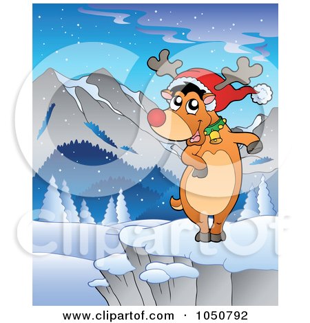 Royalty-Free (RF) Clip Art Illustration of Rudolph Dancing In A Winter Landscape by visekart
