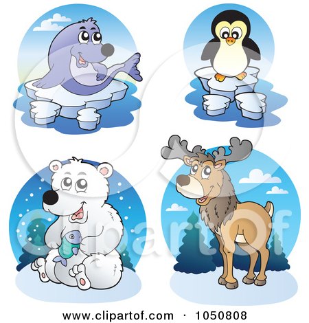 Royalty-Free (RF) Clip Art Illustration of a Digital Collage Of Arctic Animal Logos by visekart