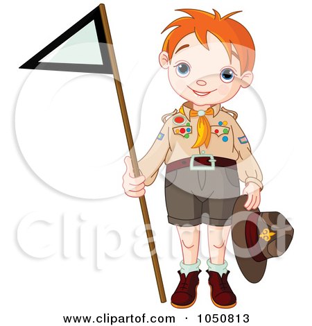 Royalty-Free (RF) Clip Art Illustration of a Scout Boy Holding A Flag by Pushkin