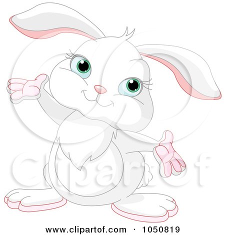 Royalty-Free (RF) Clip Art Illustration of a Cute White Bunny Holdin Gits Arms Open by Pushkin