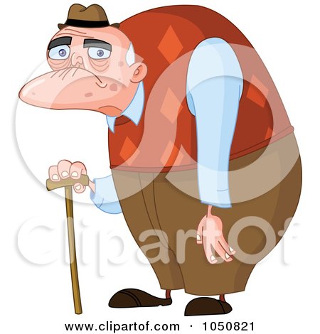 Royalty-Free (RF) Clip Art Illustration of a Wrinkled Old Man With A Cane by yayayoyo