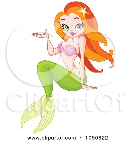 Royalty-Free (RF) Clip Art Illustration of a Red Haired Mermaid Presenting by yayayoyo