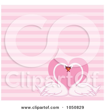 Royalty-Free (RF) Clip Art Illustration of a Pink Stripe Valentine Background With Two Swans And A Heart by yayayoyo