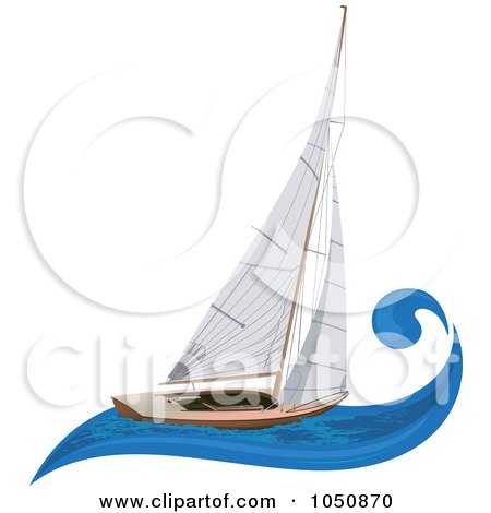 Royalty-Free (RF) Clip Art Illustration of a Sailboat On A Blue Wave by Paulo Resende