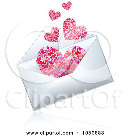 Royalty-Free (RF) Clip Art Illustration of a 3d Love Letter Envelope With Emerging Hearts by MilsiArt