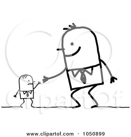 Royalty-Free (RF) Clip Art Illustration of a Big Stick Businessman Shaking Hands With An Employee by NL shop
