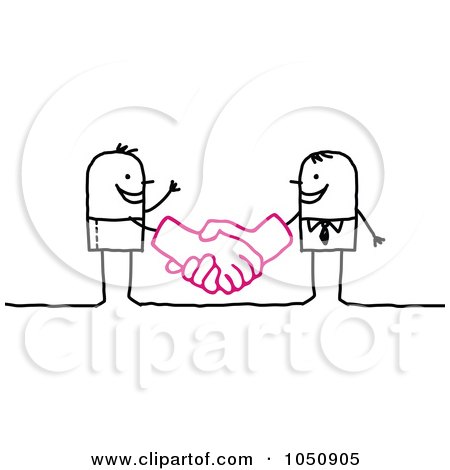 Royalty-Free (RF) Clip Art Illustration of a Stick Businessman Shaking Hands With A Client by NL shop