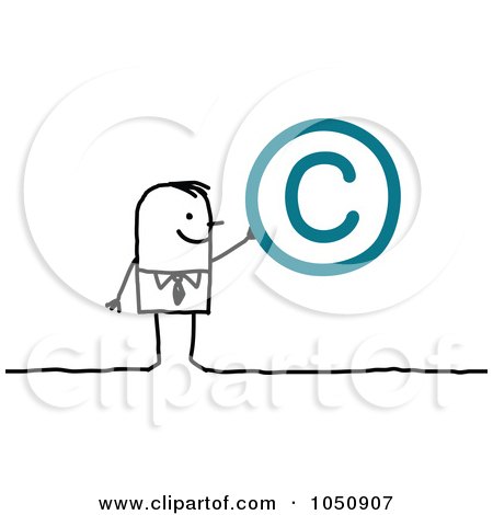 Royalty-Free (RF) Clip Art Illustration of a Stick Businessman Holding A Copyright Symbol by NL shop