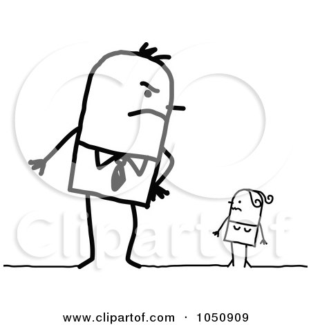 Royalty-Free (RF) Clip Art Illustration of an Angry Stick Man Looming Over His Wife by NL shop