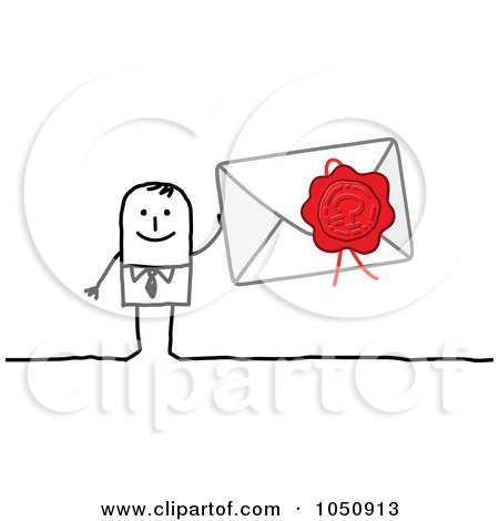 Royalty-Free (RF) Clip Art Illustration of a Stick Businessman Holdin A Sealed Envelope by NL shop