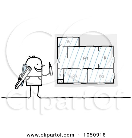 Royalty-Free (RF) Clip Art Illustration of a Stick Architect Drawing Blueprints by NL shop