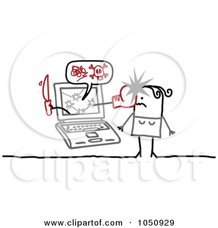Royalty-Free (RF) Clip Art Illustration of a Stick Woman Being Targeted By A Cyber Bully by NL shop