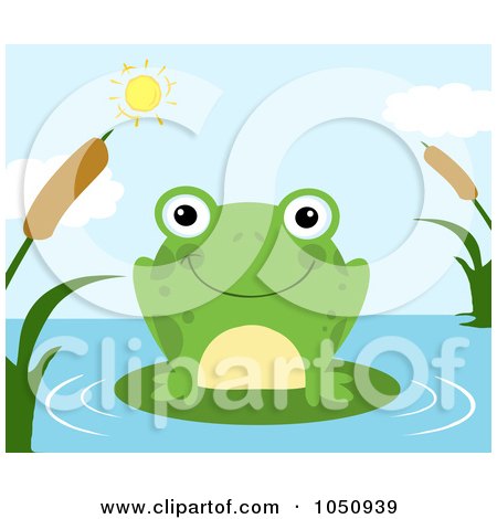 Royalty-Free Vector Clip Art Illustration of a Smiling Frog In A Pond by Hit Toon
