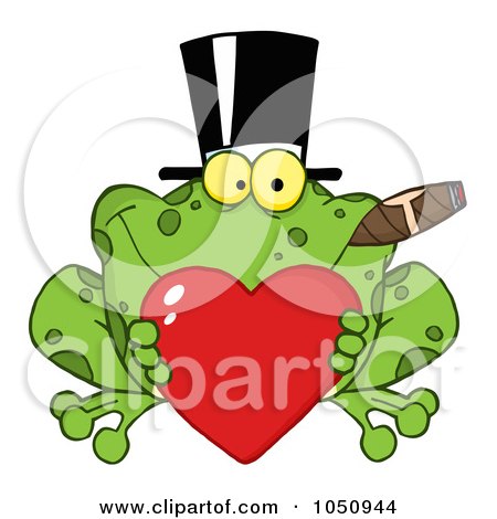 Royalty-Free Vector Clip Art Illustration of a Frog Smoking A Cigar, Wearing A Hat And Holding A Heart by Hit Toon