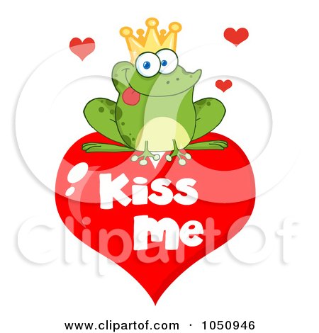 Royalty-Free Vector Clip Art Illustration of a Frog Prince Sitting On A Kiss Me Heart by Hit Toon