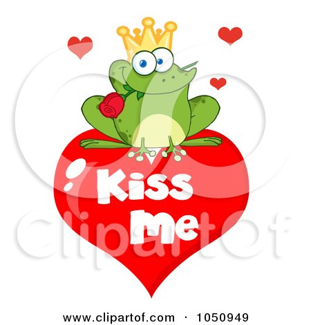 Royalty-Free Vector Clip Art Illustration of a Frog Prince With A Rose On A Kiss Me Heart by Hit Toon