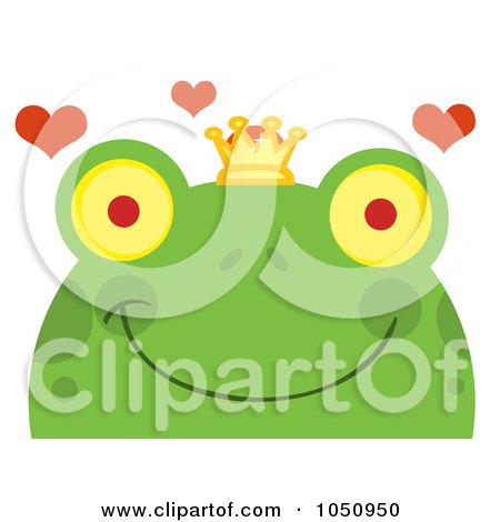 Royalty-Free Vector Clip Art Illustration of a Smiling Frog Prince Face With Hearts by Hit Toon