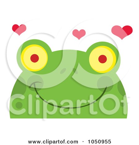 Royalty-Free Vector Clip Art Illustration of a Smiling Frog Face With Hearts by Hit Toon