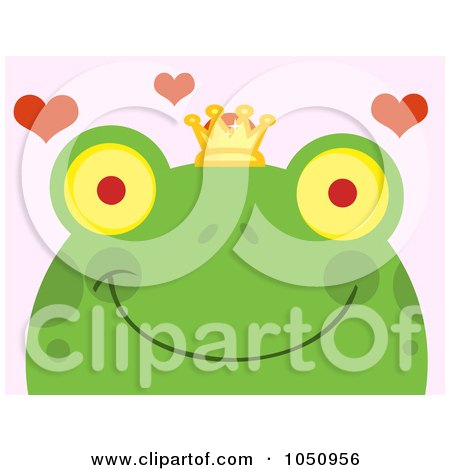 Royalty-Free Vector Clip Art Illustration of a Smiling Frog Prince Face With Hearts Over Pink by Hit Toon