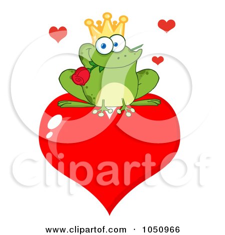 Royalty-Free Vector Clip Art Illustration of a Frog Prince With A Rose On A Heart by Hit Toon
