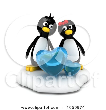 Royalty-Free (RF) Clip Art Illustration of 3d Valentine Penguins With Ice Hearts by BNP Design Studio
