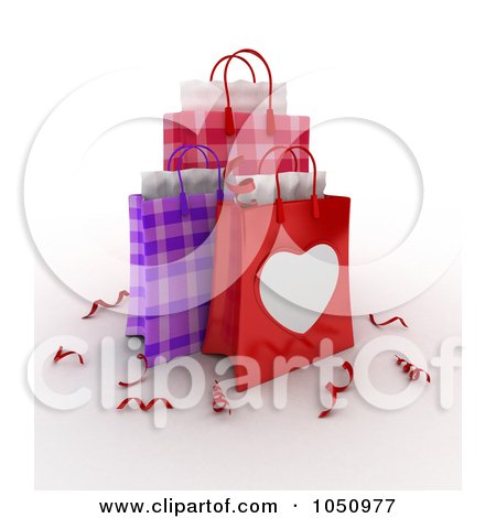 Royalty-Free (RF) Clip Art Illustration of 3d Plaid Valentine Gift Bags by BNP Design Studio