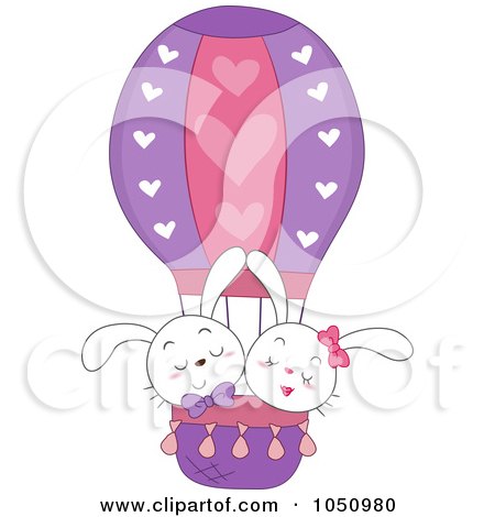 Royalty-Free Vector Clip Art Illustration of a Valentine Bunny Couple In A Hot Air Balloon by BNP Design Studio