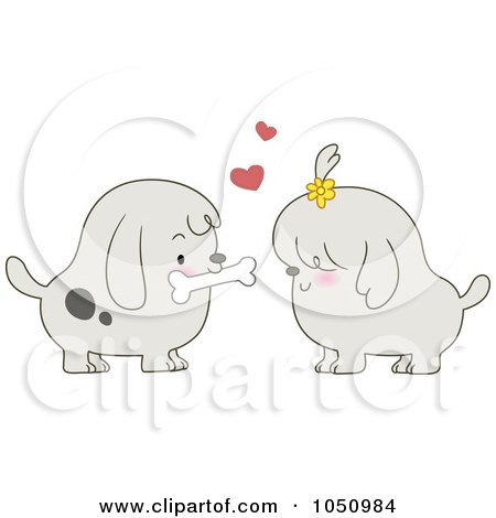 Royalty-Free Vector Clip Art Illustration of a Valentine Dog Couple Sharing A Bone by BNP Design Studio