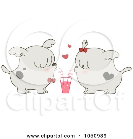 Royalty-Free Vector Clip Art Illustration of a Valentine Dog Couple Sharing A Drink by BNP Design Studio