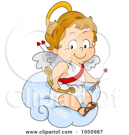Royalty-Free Vector Clip Art Illustration of a Valentine Cupid Sitting On A Cloud by BNP Design Studio