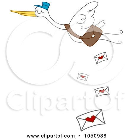 Royalty-Free Vector Clip Art Illustration of a Stork Dropping Love Letters by BNP Design Studio