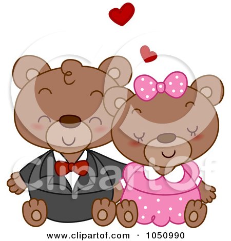 Royalty-Free Vector Clip Art Illustration of a Valentine Bear Couple Cuddling by BNP Design Studio