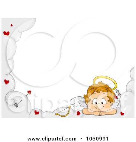 Royalty-Free Vector Clip Art Illustration of a Valentine Cupid Resting On A Cloud Frame by BNP Design Studio