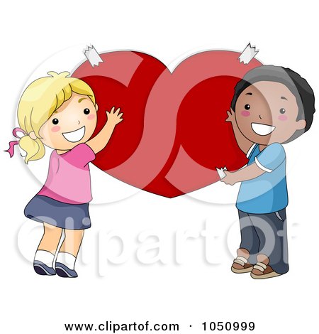 Royalty-Free Vector Clip Art Illustration of Valentine Kids Holding Up A Red Heart by BNP Design Studio