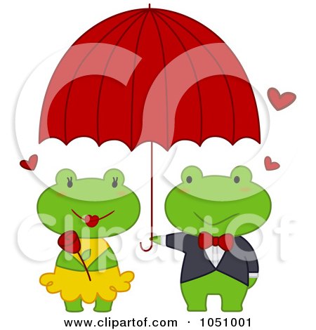 Royalty-Free Vector Clip Art Illustration of a Frog Holding An Umbrella Over His Girl by BNP Design Studio