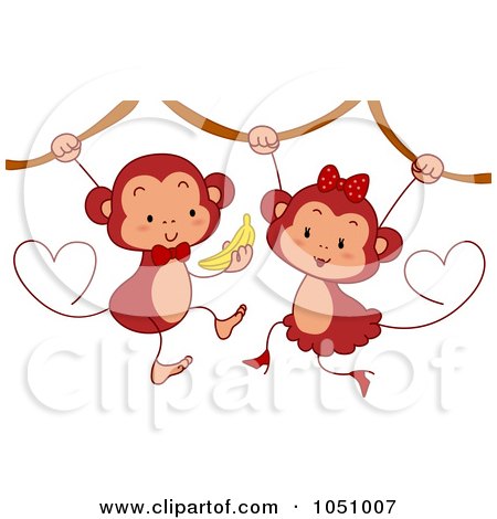 Royalty-Free Vector Clip Art Illustration of Two Valentine Monkeys Sharing A Banana by BNP Design Studio