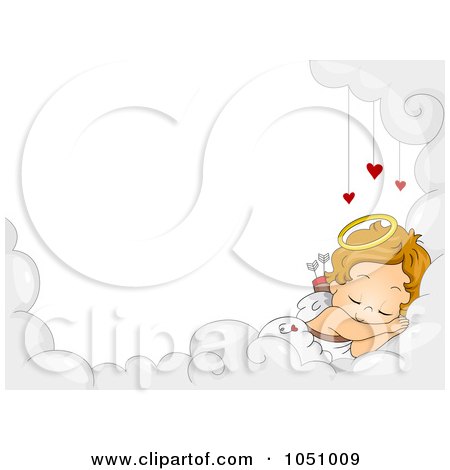 Royalty-Free Vector Clip Art Illustration of a Valentine Cupid Sleeping On A Cloud Frame by BNP Design Studio