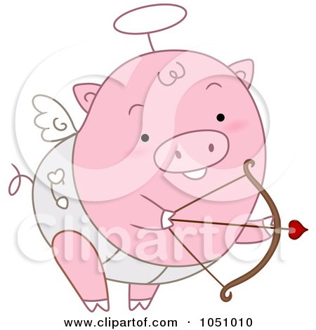 Royalty-Free Vector Clip Art Illustration of a Cupid Pig Shooting Arrows by BNP Design Studio