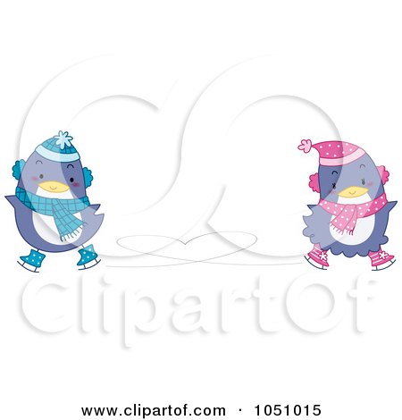Royalty-Free Vector Clip Art Illustration of Valentine Penguins Ice Skating by BNP Design Studio