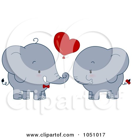 Royalty-Free Vector Clip Art Illustration of a Valentine Elephant Couple With A Heart Balloon by BNP Design Studio