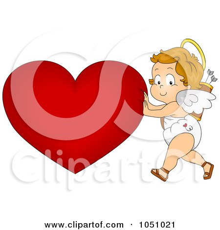 Royalty-Free Vector Clip Art Illustration of a Valentine Cupid Pushing A Heart by BNP Design Studio